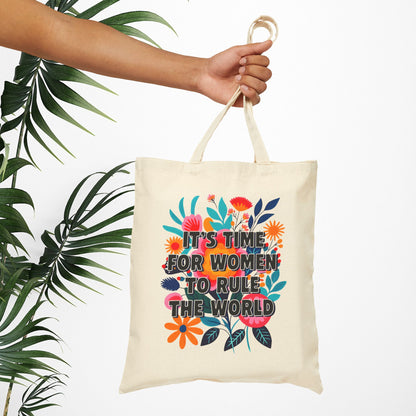 Bespattered Facade "Time for Women to Rule the World" Floral Canvas Tote Bag Reusable Carryall