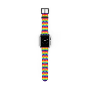 Bespattered Facade Rainbow Zig Zag Faux-Leather Smart Watch Band