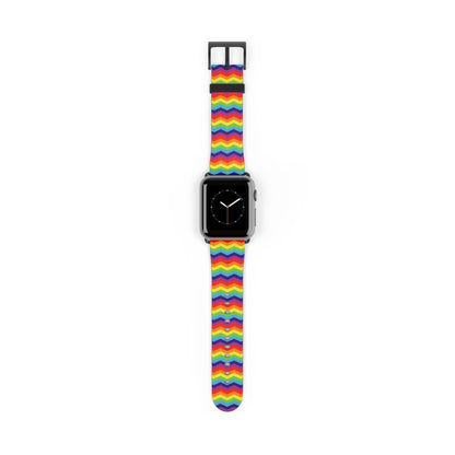 Bespattered Facade Rainbow Zig Zag Faux-Leather Smart Watch Band