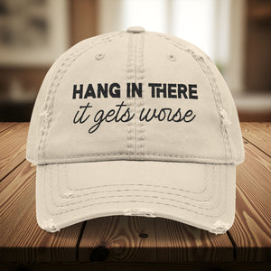 Bespattered Facade "Hang in There" Black Embroidered Distressed Cap