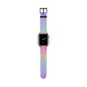 Bespattered Facade Rainbow Leopard Faux-Leather Smart Watch Band