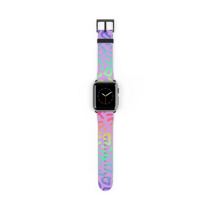 Bespattered Facade Rainbow Leopard Faux-Leather Smart Watch Band