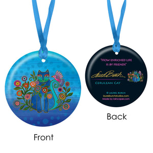 Laurel Burch Cerulean Cat Porcelain Keepsake Ornament – Flat Ceramic, Gift-Ready