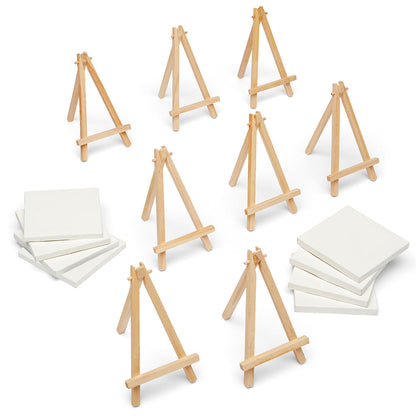 Mini Stretched Canvas with Wood Easels – 4" x 4" (8 Pack)