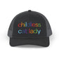 Childless Cat Lady Rainbow Embroidered Snapback Trucker Cap (10 Hat Colors)