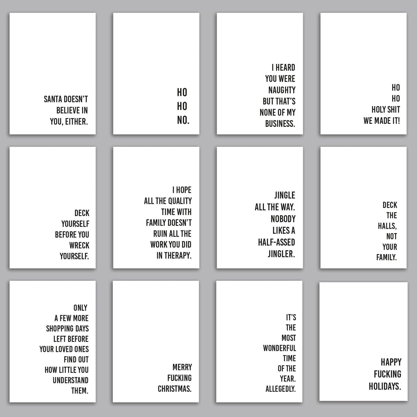 Sarcastic Christmas Greeting Cards, Set of 24