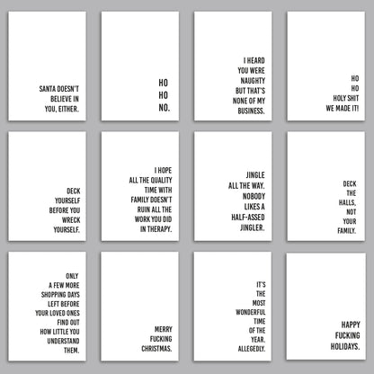 Sarcastic Christmas Greeting Cards, Set of 24