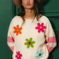 BiBi Colorful Floral Patched Sweater With Striped Sleeves