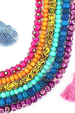 8mm Assorted Rondelle Bead Bundle: Handmade Bone Beads, Bright Rainbow, 6 Strands