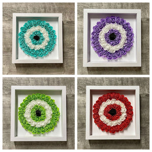 9” x 9” Handmade Multi Color Evil Eye Nazar Boncuk Mal De Ojo Rose Flower Shadowbox
