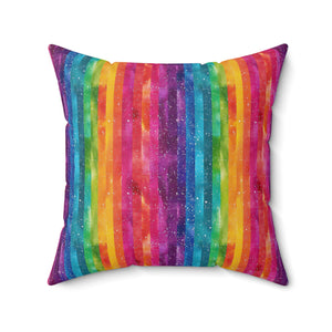 Bespattered Facade Rainbow Stripes Faux Suede Square Throw Pillow | 4 Sizes