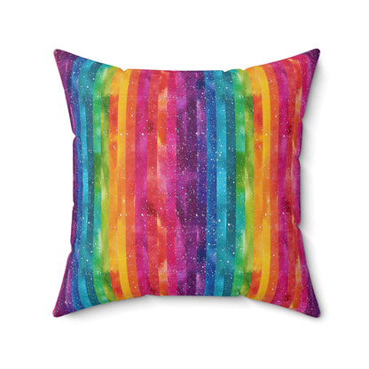 Bespattered Facade Rainbow Stripes Faux Suede Square Throw Pillow | 4 Sizes