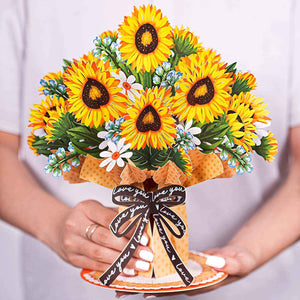 HugePop Sunflower Pop Up Flower Bouquet with Detachable Flowers, 10" x 14"