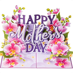 Happy Mothers Day Orchids Pop Up Card - 5" x 7"