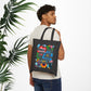 Bespattered Facade "Smile More, Care Less..." Floral Canvas Tote Bag Reusable Carryall