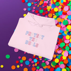 Bespattered Facade Protect the Dolls LGBTQ+ Pride Trans Support Embroidered Unisex Heavy Blend™ Hooded Sweatshirt