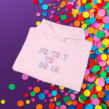 Bespattered Facade Protect the Dolls LGBTQ+ Pride Trans Support Embroidered Unisex Heavy Blend™ Hooded Sweatshirt