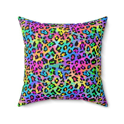 Bespattered Facade Candy Coated Neon Leopard Square Throw Pillow | 4 Sizes