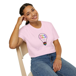 Bespattered Facade Rainbow "Effing Brilliant" Lightbulb Unisex Softstyle T-Shirt