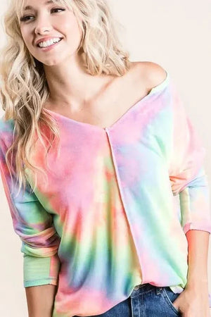 BiBi Long Sleeve Tie Dye Terry T Shirt Relaxed Comfort