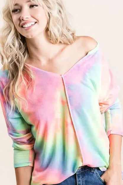 BiBi Long Sleeve Tie Dye Terry T Shirt Relaxed Comfort
