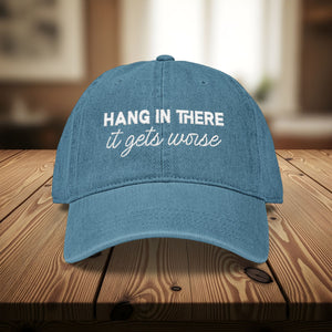 Bespattered Facade "Hang in There" White Embroidered Denim Cap