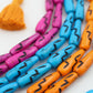 Lightning Bolt: Pink, Blue or Orange & Black Bone Beads, 7x24mm