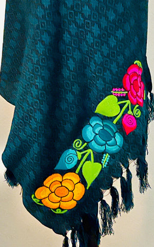 Embroidered Handmade Mexican Shawl Reboso Bordado Mexicano