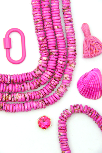 Pretty in Pink Bright Speckled Bone Beads, 9x3mm, 75 beads