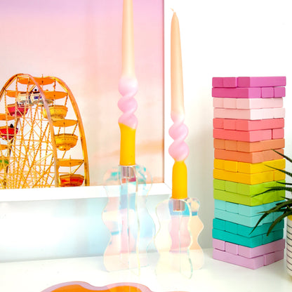 Iridescent acrylic candle holders