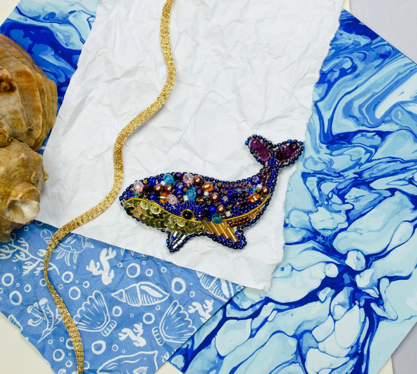 Blue Whale Bead Embroidery Decoration Kit by Abris Art AD-239