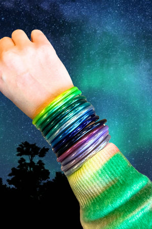 Aurora Borealis Set Thai Buddhist Temple Bracelets, Mantra Bangle, Thick, Sizes Available