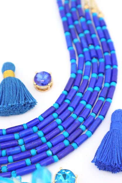 Night Sky Blue Bone Tube Beads & Round Spacers, 4x8mm
