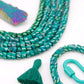 Teal Green Tribal Heishi Tube: Carved Bone Spacer Beads, 7x5mm, 42 pcs