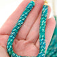 Teal Green Tribal Heishi Tube: Carved Bone Spacer Beads, 7x5mm, 42 pcs