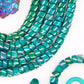 Teal Green Tribal Heishi Tube: Carved Bone Spacer Beads, 7x5mm, 42 pcs