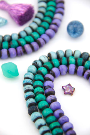 Aurora Borealis Inspired Handmade Rondelle Spacer Bone Beads, 8x7mm, Aqua, Teal, Purple