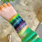 Aurora Borealis Set Thai Buddhist Temple Bracelets, Mantra Bangle, Thick, Sizes Available