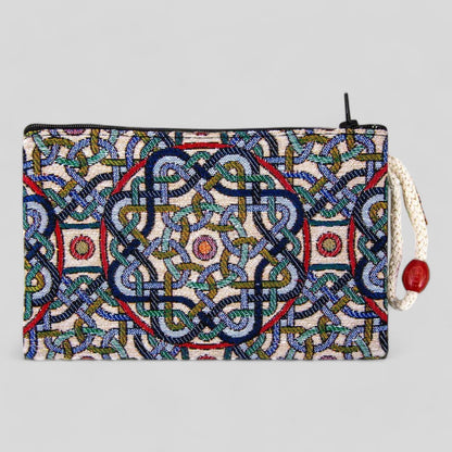 Authentic Kilim Fabric Multicolor Sacred Geometry Design Zipper Clutch Purse, Turkish Carpet, Pouch, Coin Purse, Wallet, Small Storage