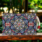 Authentic Kilim Fabric Multicolor Sacred Geometry Design Zipper Clutch Purse, Turkish Carpet, Pouch, Coin Purse, Wallet, Small Storage