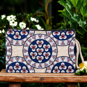 Authentic Kilim Fabric Three Eye Circle Design Zipper Clutch Purse, Turkish Carpet, Pouch, Coin Purse, Wallet, Small Storage
