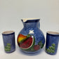 Mexican hand made pottery agua fresca jar and cup set, juego de jarra y vasos.