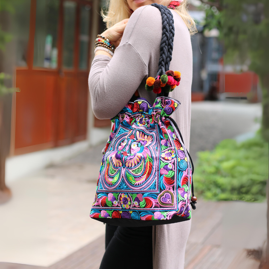 Cinch Hmong Embroidered Shoulder Purse - Thailand