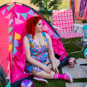 8-Bit A-Frames Fit & Flare Dress in Pretty Pastel