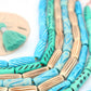 Bead Bundle: Turquoise, Teal, and Cream Handmade Tube Bone Beads, 10x25mm, 7 Strands, 56+ Beads