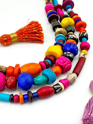 Fiesta Beads: Assorted Colorful Hand Carved Beads for Bracelets, 5-11mm