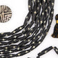 Black Bicone Tube with Carved Star Bone Beads: 8x25mm, 8 beads