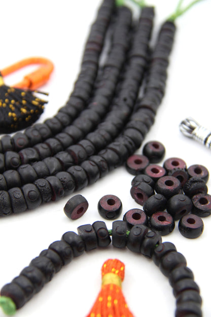 Large Hole Carved Donut Shaped Bone Beads, Black Spacers, 10x5mm