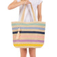 Women's Pom Tassel Multi Color Striped Straw Crochet Tote Bag