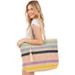 Women's Pom Tassel Multi Color Striped Straw Crochet Tote Bag